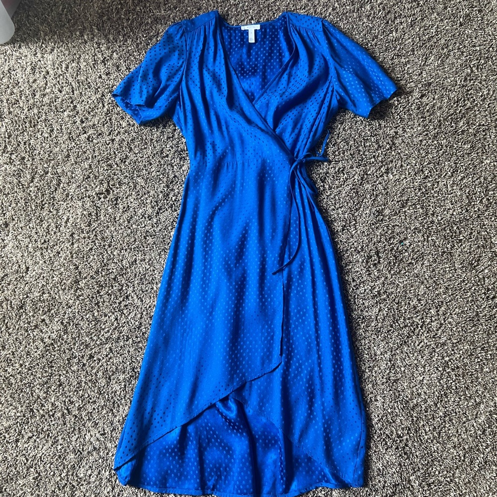 Leith Blue Ruffled Wrap Midi Dress